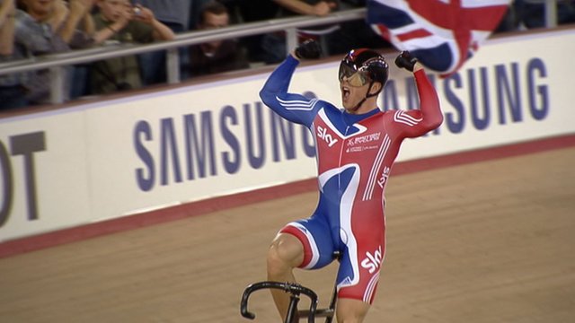 Hoy raised the roof of the velodrome after his double golds in the Keirin final and Sprint final. Will he be the next UCI president? (photo courtesy of BBC)